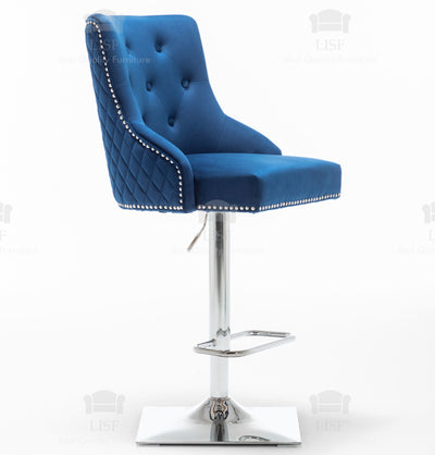 Chelsea Blue Velvet tufted back Studded Lion Head Barstools Chairs