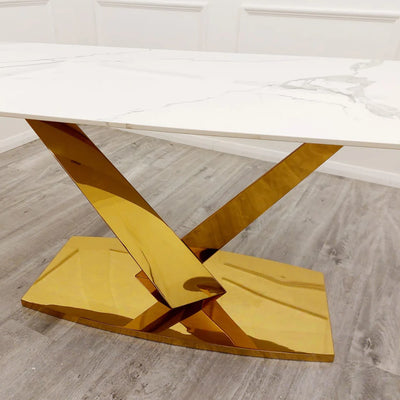 Valeo Gold Dining Table with Polar White Sintered Stone Top  (180cm)