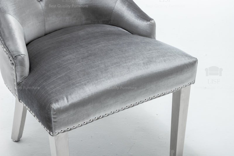 Knightsbridge Dining Chairs in Luxury Silver Velvet Knocker Back - (Door Bell)