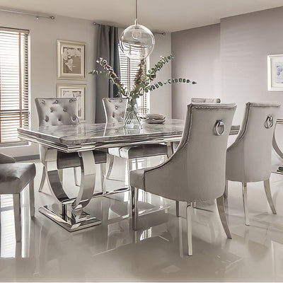 The Arianna Grey Marble Dining set with 2/4/6 Knocker Back Dining Chairs (180CM)