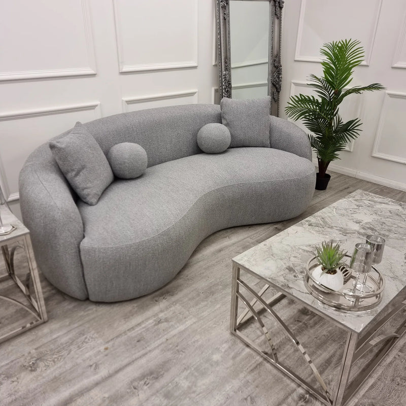 La Concha Wave Boucle Sofa in Luxury Grey Boucle Upholstery