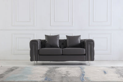 The Modern Chesterfield Sofa Set in Luxury Dark Grey Leather