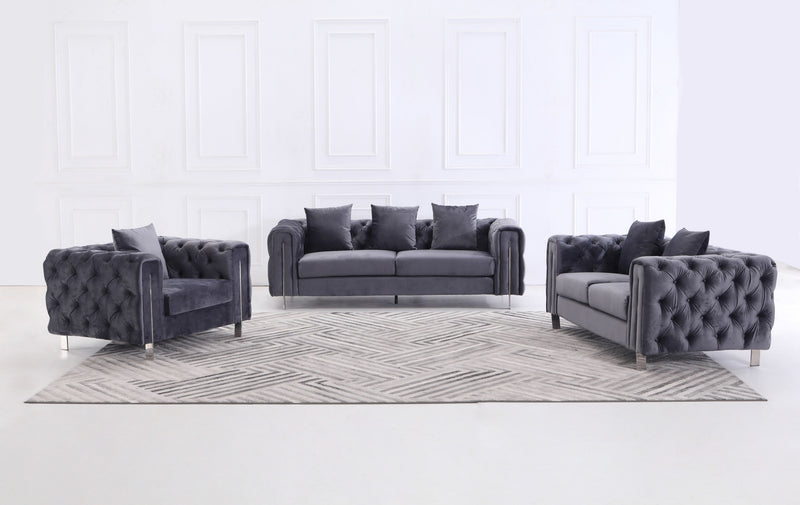 The Modern Chesterfield Sofa Set in Luxury Dark Grey Velvet