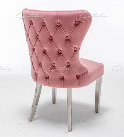 The Florence Buttons Back Dining Chairs in Luxury PINK Velvet