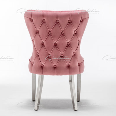 The Florence Buttons Back Dining Chairs in Luxury PINK Velvet