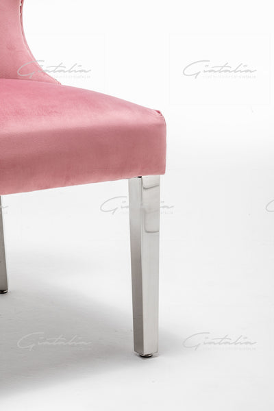 The Florence Buttons Back Dining Chairs in Luxury PINK Velvet