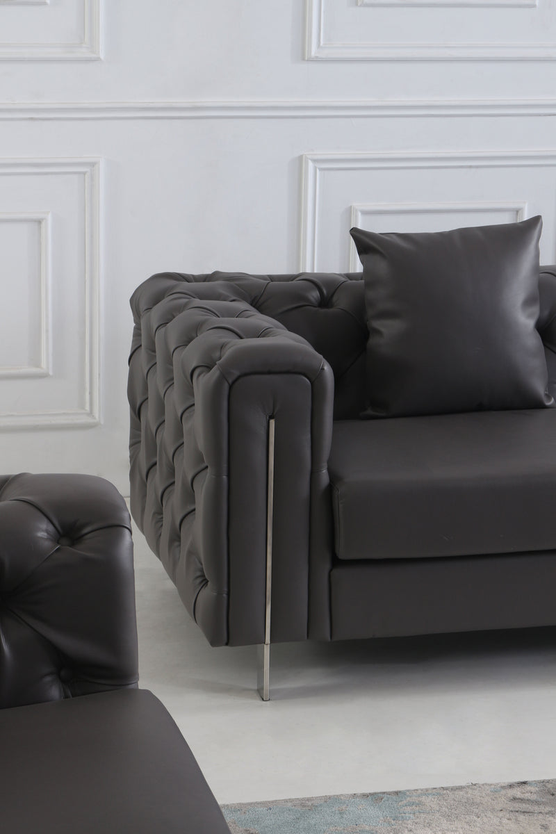 The Modern Chesterfield Sofa Set in Luxury Dark Grey Leather