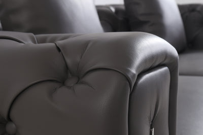 The Modern Chesterfield Sofa Set in Luxury Dark Grey Leather