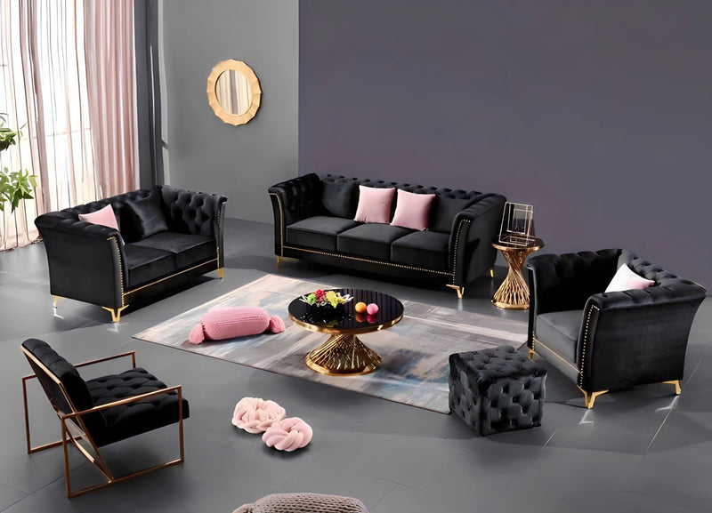 Venice Sofa Sets in Luxury Black Velvet