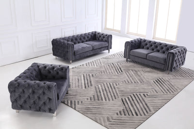 The Modern Chesterfield Sofa Set in Luxury Dark Grey Velvet