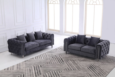 The Modern Chesterfield Sofa Set in Luxury Dark Grey Velvet