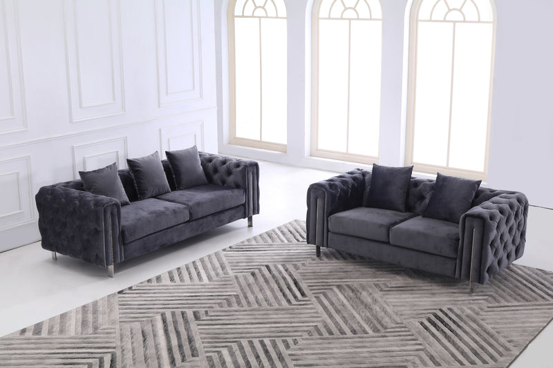 The Modern Chesterfield Sofa Set in Luxury Dark Grey Velvet
