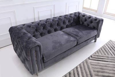 The Modern Chesterfield Sofa Set in Luxury Dark Grey Velvet