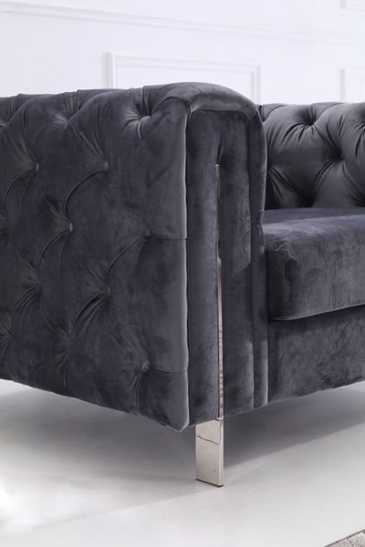 The Modern Chesterfield Sofa Set in Luxury Dark Grey Velvet
