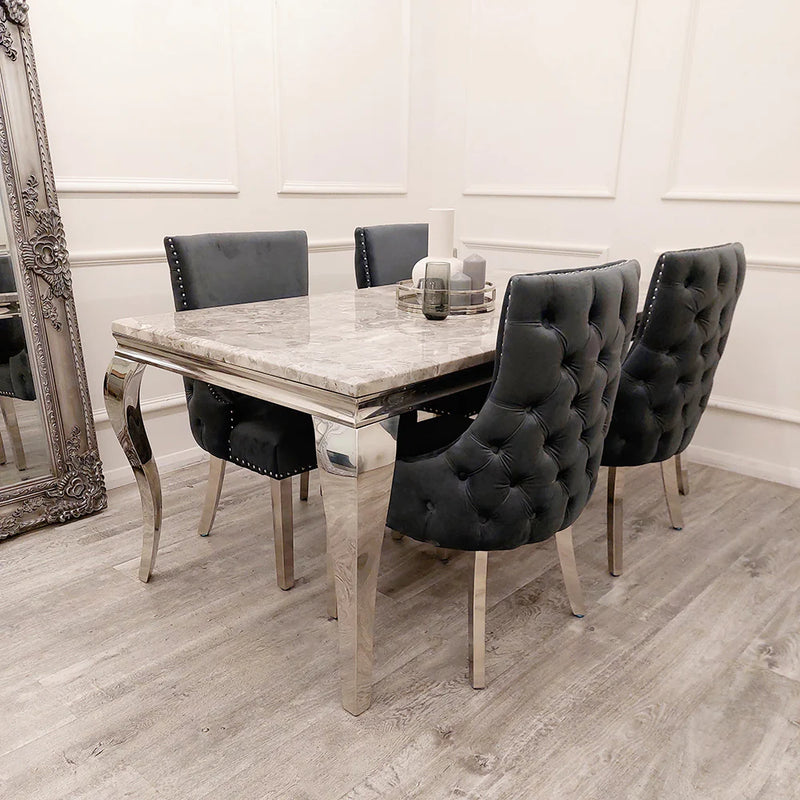 Kensington Buttons Back Dining Chairs in Luxury Dark Grey Velvet