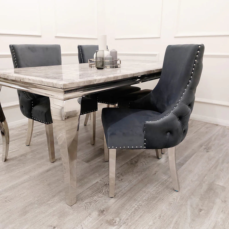 Kensington Buttons Back Dining Chairs in Luxury Dark Grey Velvet