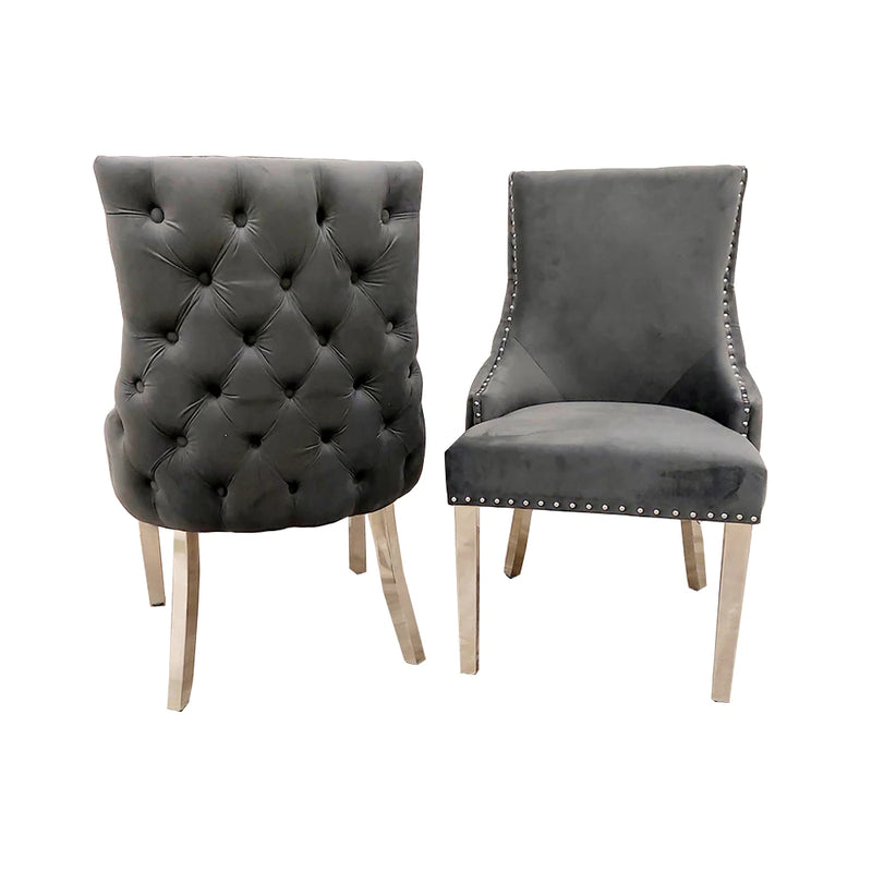 Kensington Buttons Back Dining Chairs in Luxury Dark Grey Velvet