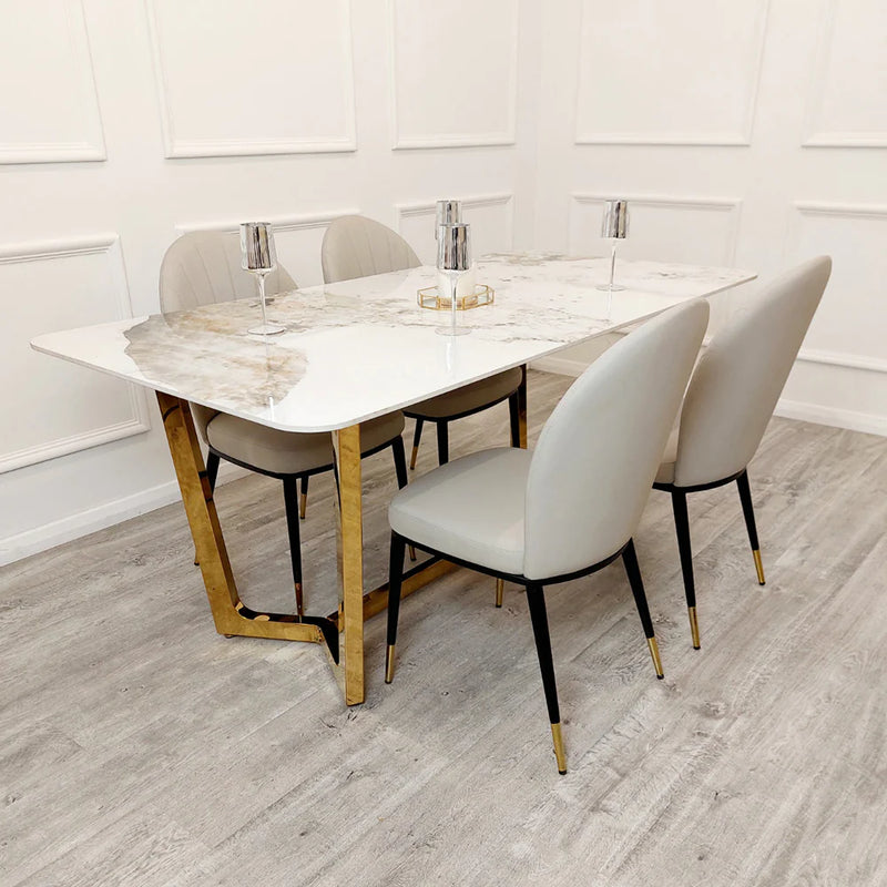 Lucien 180 CM Gold Dining Table with Pandora Gold Sintered Stone Top