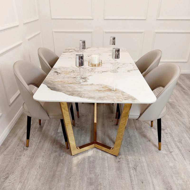 Lucien 180 CM Gold Dining Table with Pandora Gold Sintered Stone Top