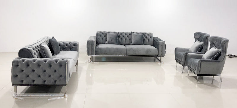 Antalya Sofa Set in Luxury Grey Velvet