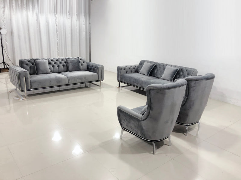 Antalya Sofa Set in Luxury Grey Velvet