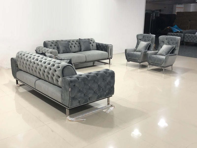 Antalya Sofa Set in Luxury Grey Velvet