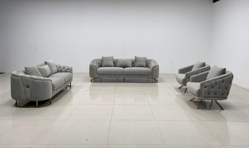 Phoenix Modern Sofa Set in Luxury Grey Velvet