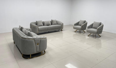 Phoenix Modern Sofa Set in Luxury Grey Velvet