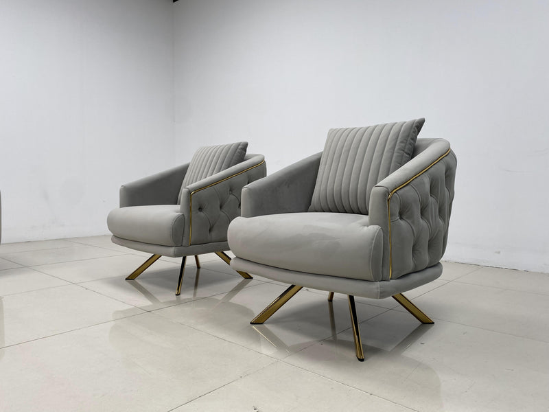 Phoenix Modern Sofa Set in Luxury Grey Velvet