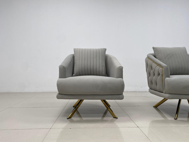 Phoenix Modern Sofa Set in Luxury Grey Velvet