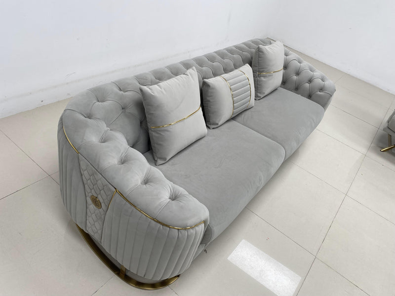Phoenix Modern Sofa Set in Luxury Grey Velvet