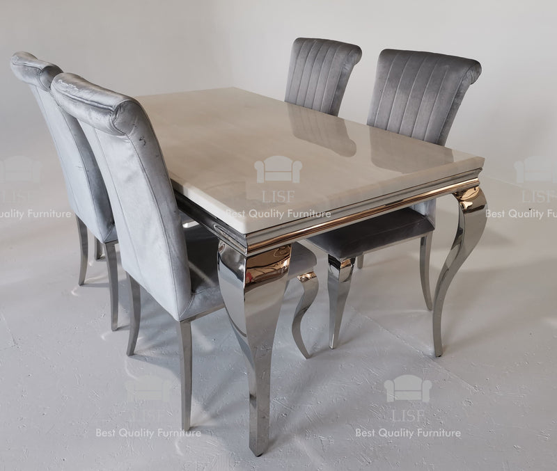 The Louis Dining Table (150cm) in [Grey / Cream or Black] Marble Top - Table ONLY