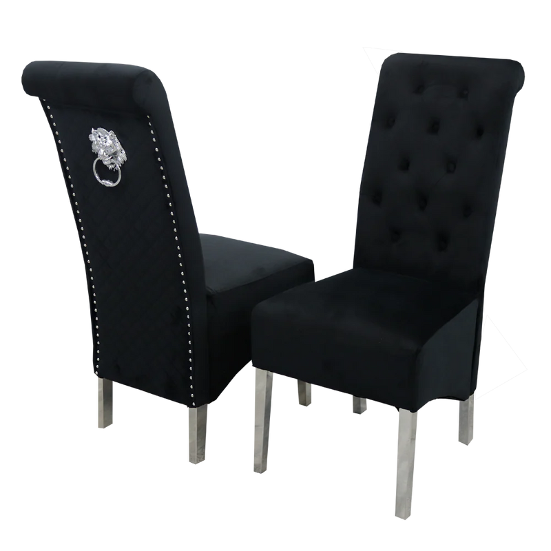 Emma Black Dining Chair tufted Lion Head Knocker back