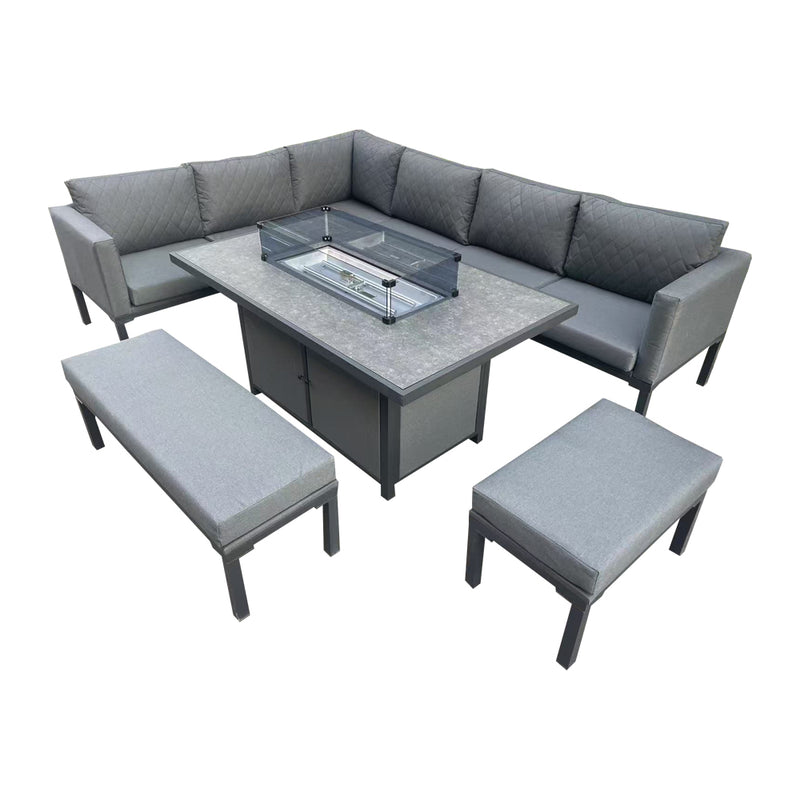 Luxury 5-Piece L-Shaped Outdoor Dining Set in Grey