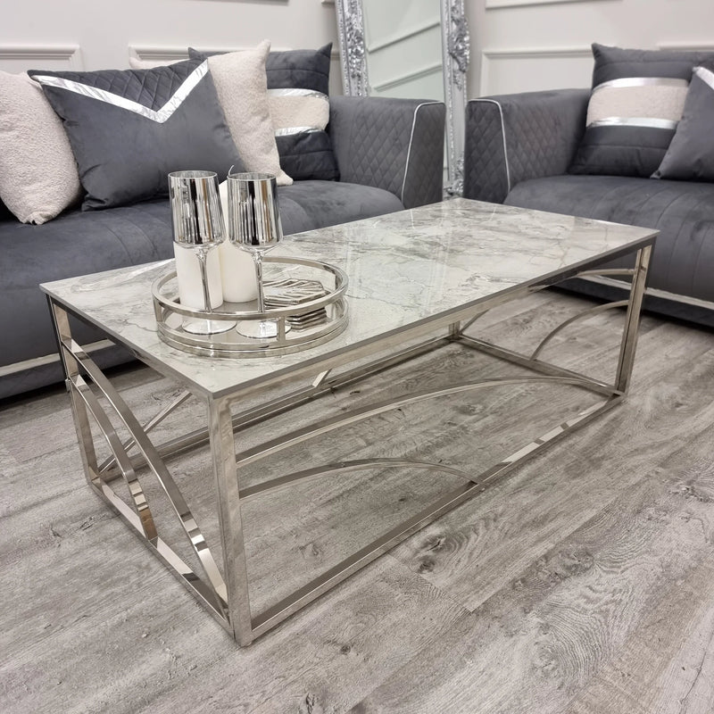 Stella Chrome Coffee Table with Stomach Ash Grey Sintered Top