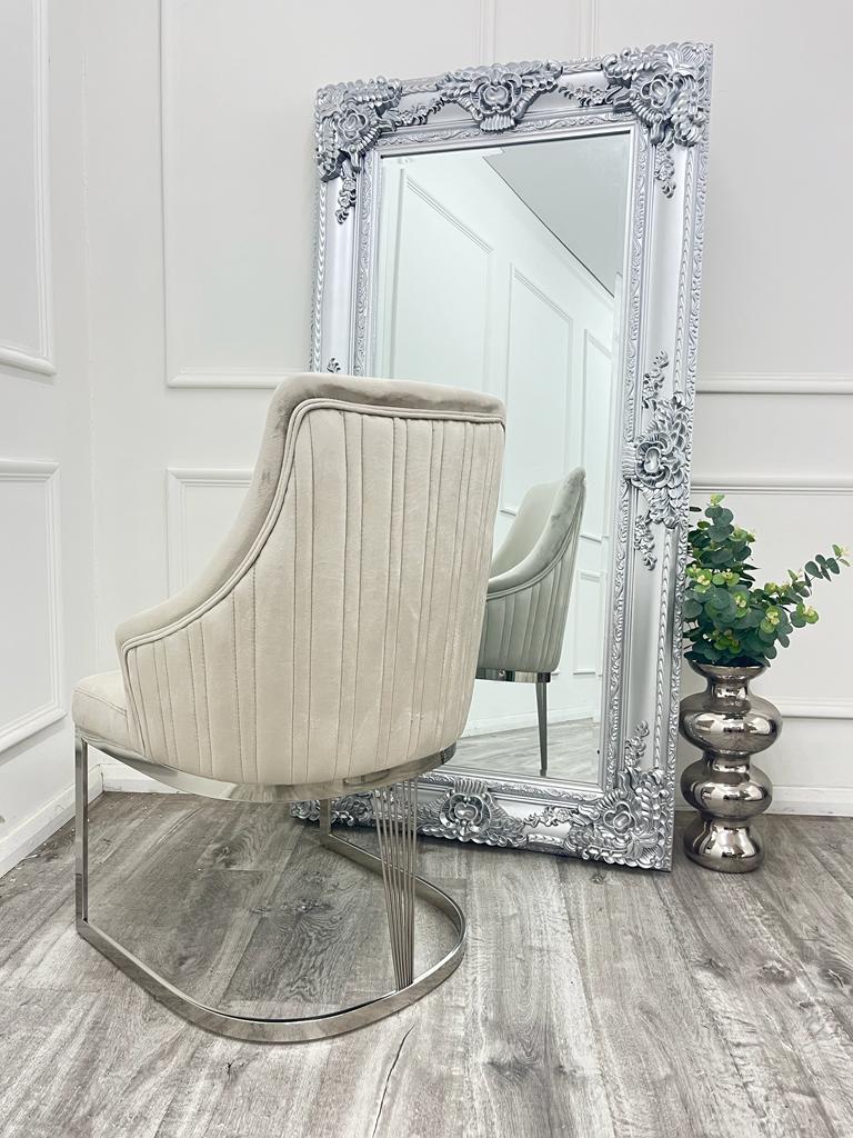 Chelmsford Cream Velvet Dining Chair with Silver Base