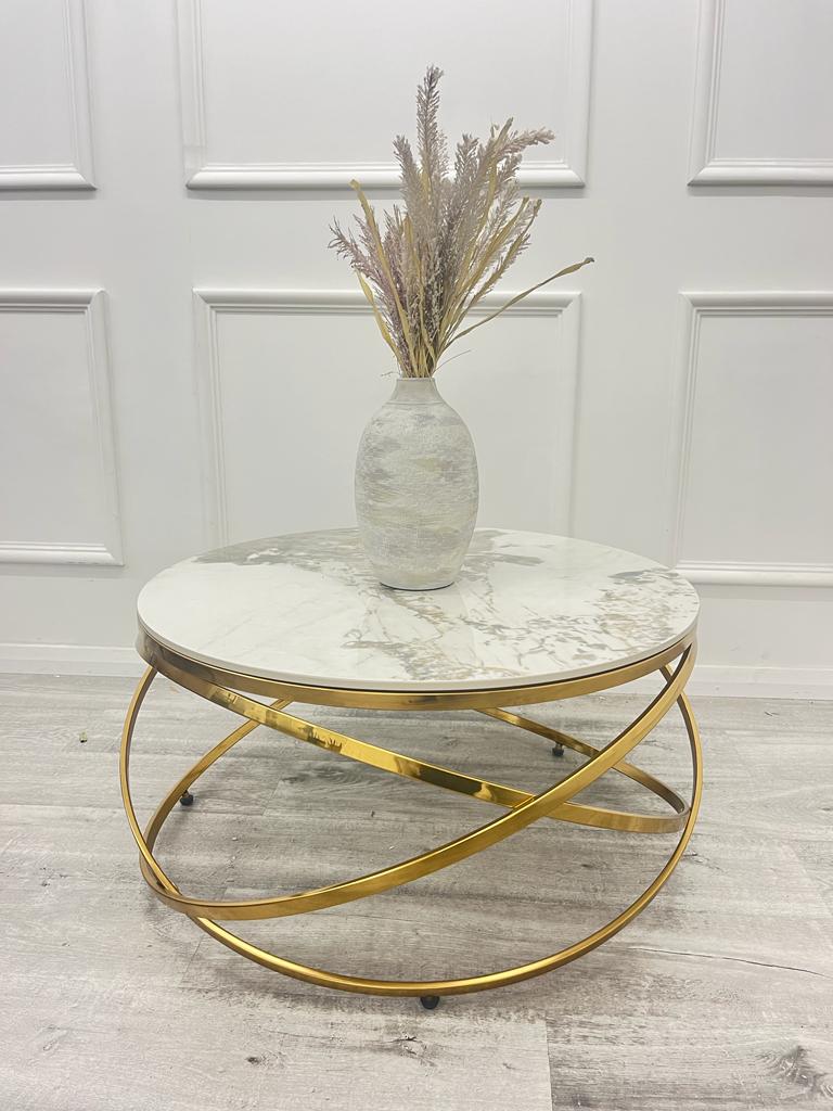 The Spiro Rounded Luxury White/Grey Marble Coffee Tables - 80cmØ