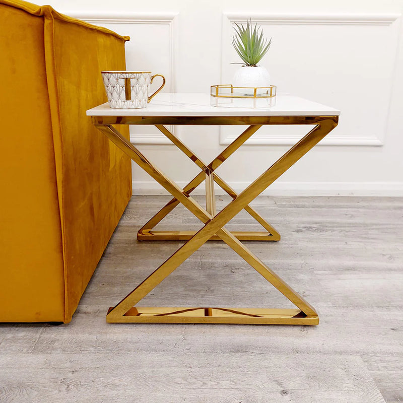 Zion Gold Side Table with Polar White Sintered Top