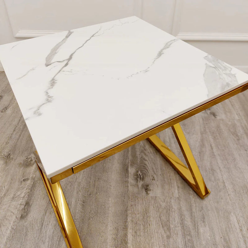 Zion Gold Side Table with Polar White Sintered Top