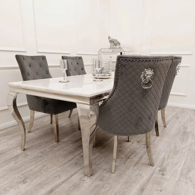 The Louis Cream Dining Set (150cm) with 4/6 Cream Velvet Knocker Back Chairs