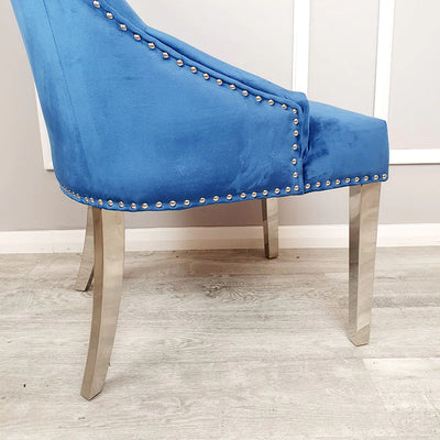 Knightsbridge Dining Chairs in Luxury Blue Velvet Knocker Back - (Door Bell)