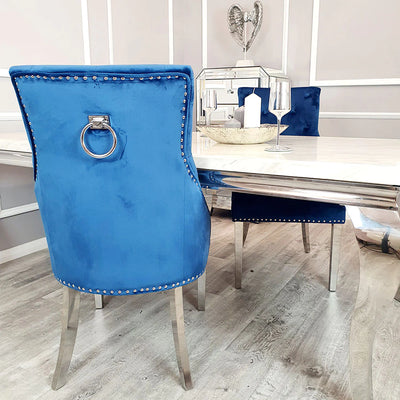 Knightsbridge Dining Chairs in Luxury Blue Velvet Knocker Back - (Door Bell)