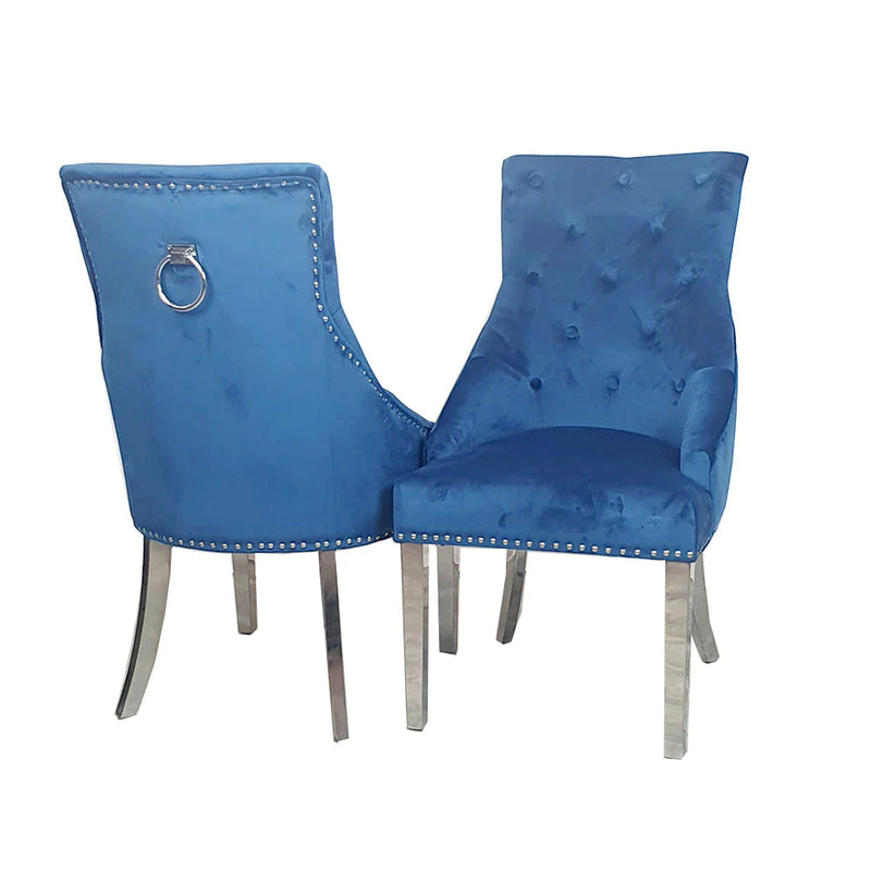 Knightsbridge Dining Chairs in Luxury Blue Velvet Knocker Back - (Door Bell)
