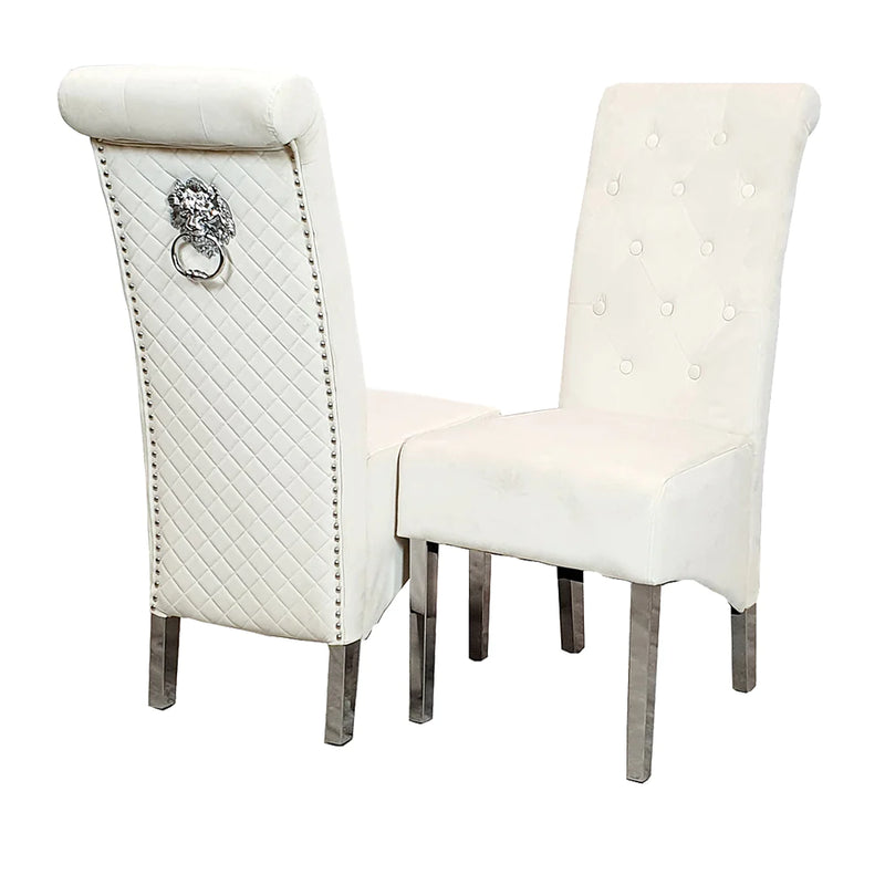 Emma Cream Dining Chair tufted Lion Head Knocker back