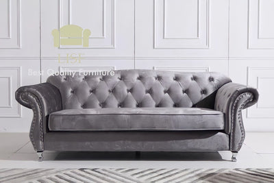 The New Chesterfield Sofa Sets in Luxury Dark Grey Velvet - Xmas delivery
