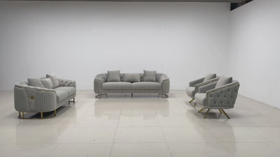 Phoenix Modern Sofa Set in Luxury Grey Velvet