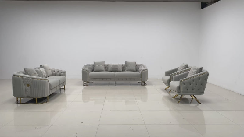 Phoenix Modern Sofa Set in Luxury Grey Velvet