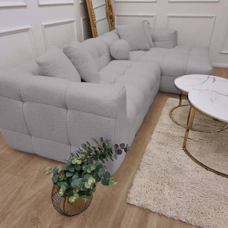 The Bubble Boucle Corner Sofa in Luxury Grey Boucle Upholstery