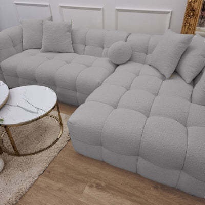 The Bubble Boucle Corner Sofa in Luxury Grey Boucle Upholstery