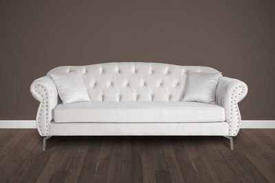 Chesterfield Sofas in Cream Velvet 3 Seater